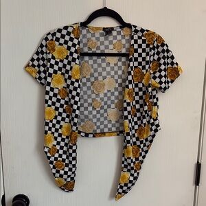 Yellow Rose Checkered Open Cardigan